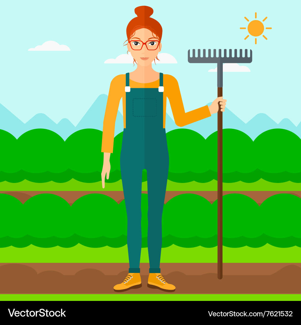 Farmer with rake Royalty Free Vector Image - VectorStock