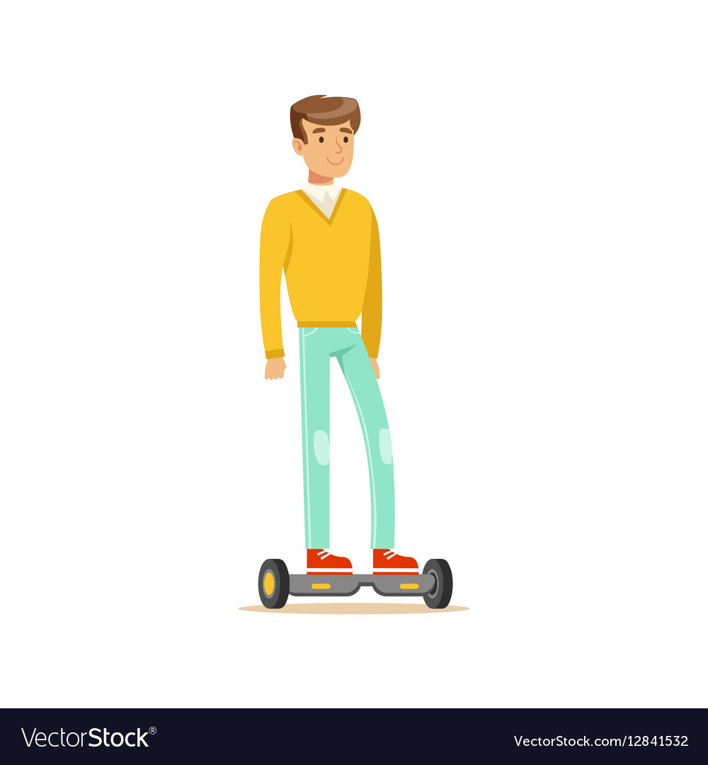 Man in yellow sweater and jeans riding electric Vector Image