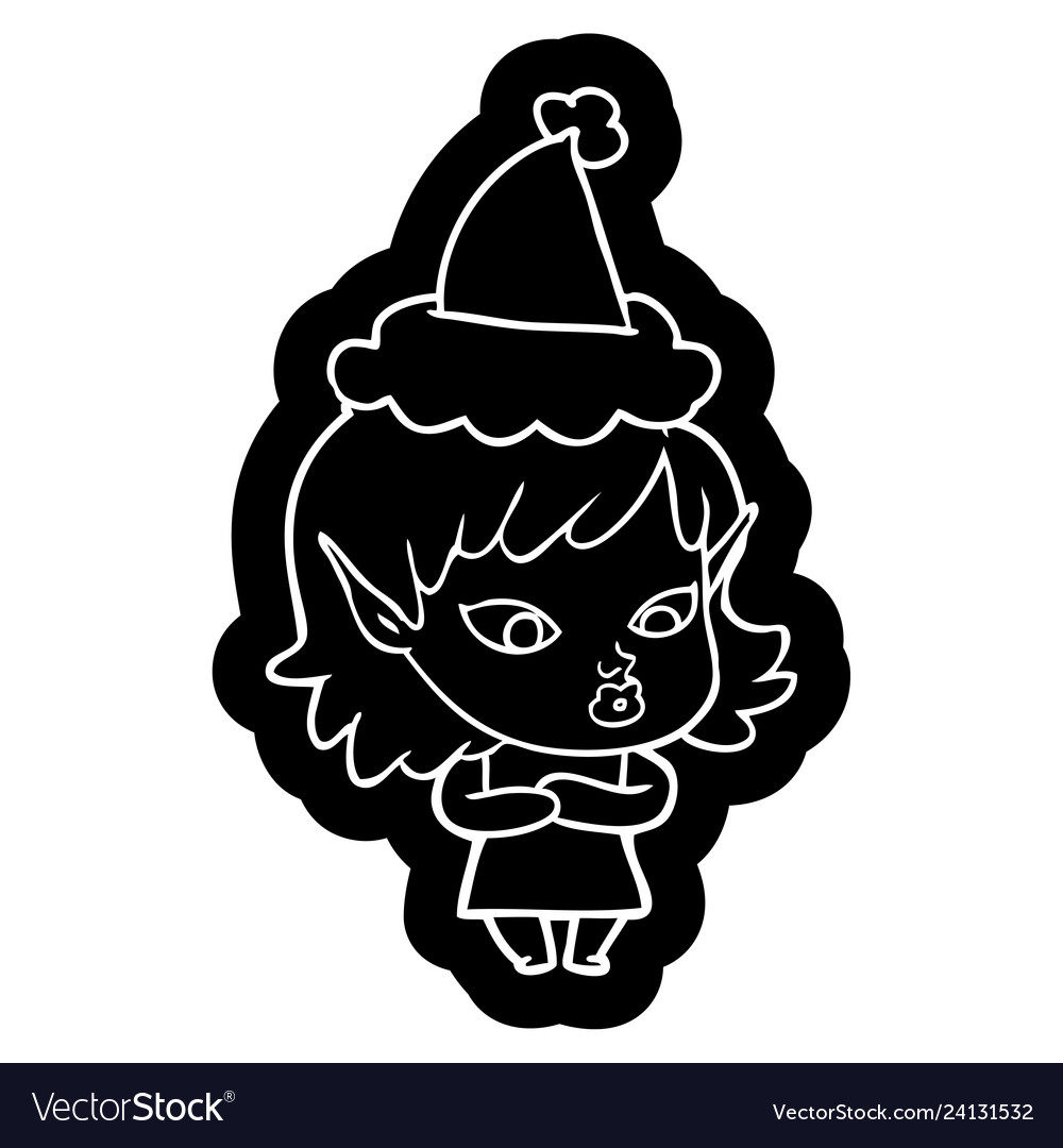 Pretty cartoon icon of a elf girl wearing santa Vector Image