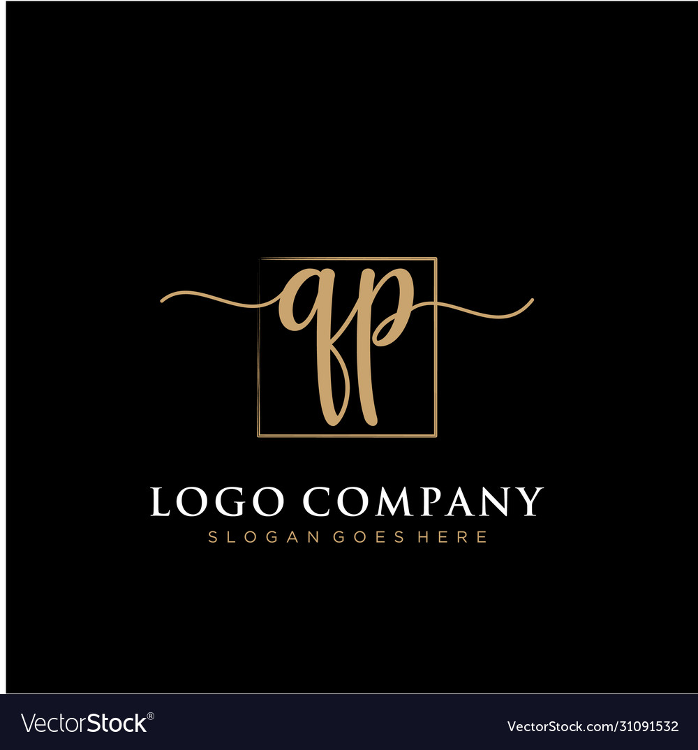 Qp initial handwriting logo with rectangle Vector Image