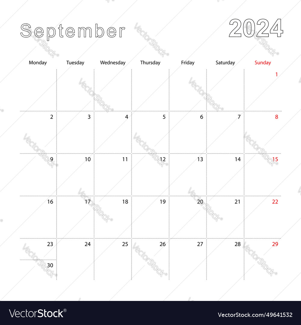 Simple wall calendar for september 2024 with Vector Image