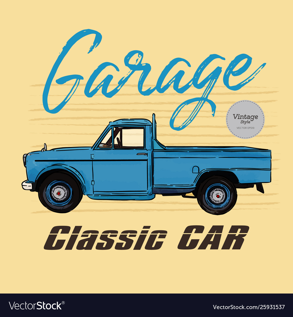 Classic car vintage style hand draw sketch