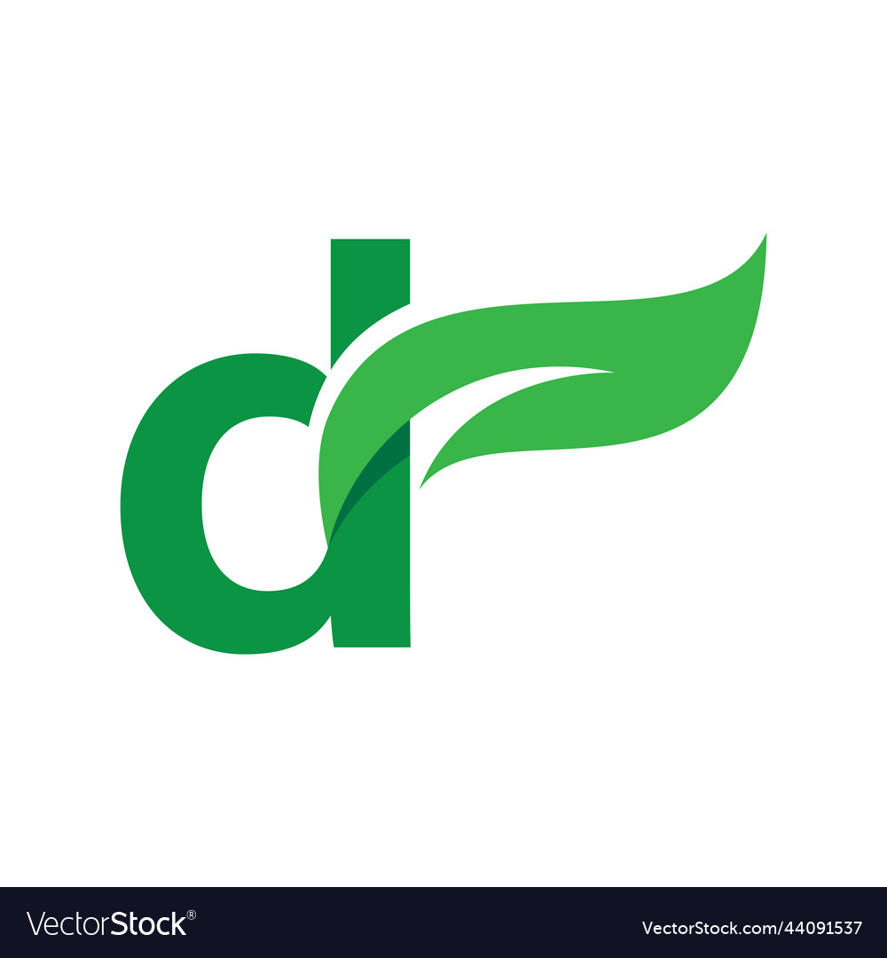 D initial letter with green leaf logo Royalty Free Vector