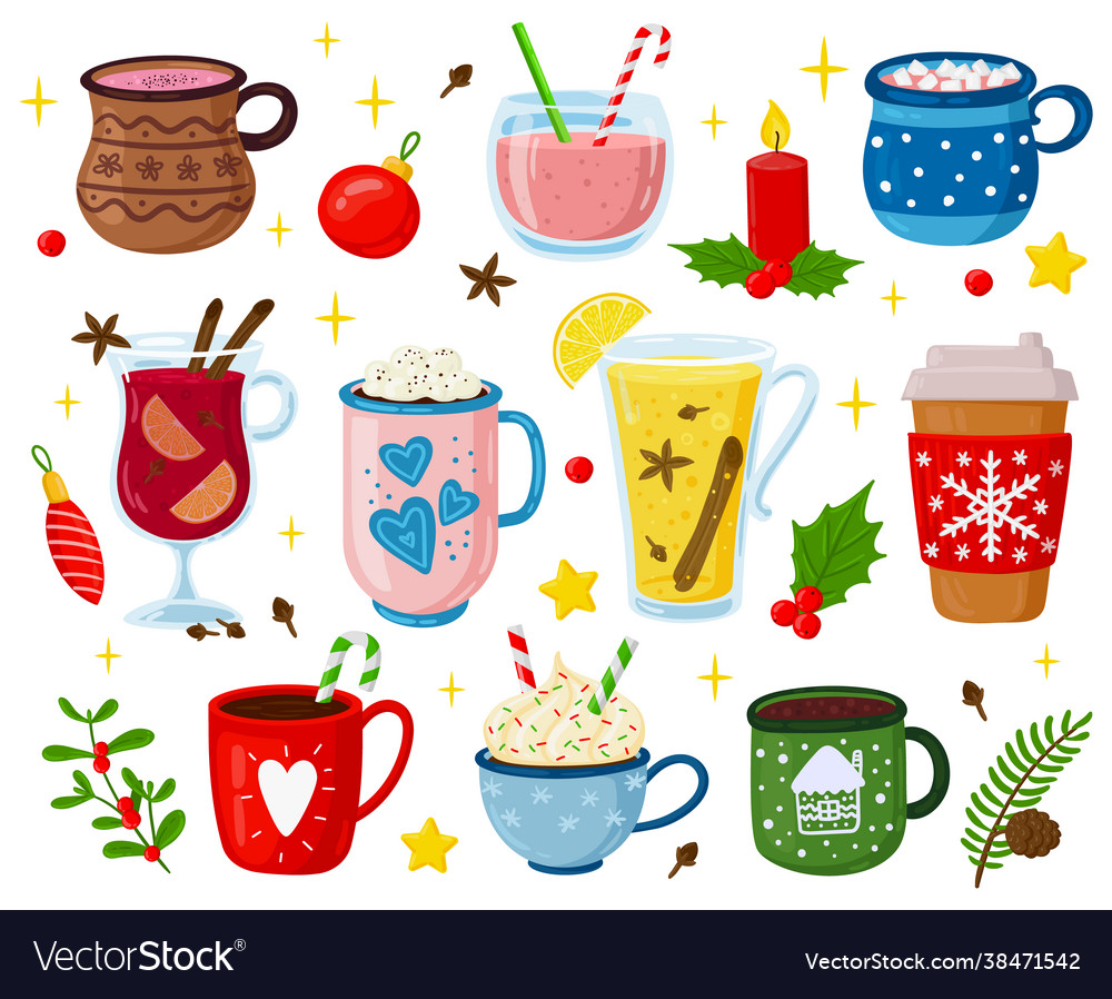 Christmas drinks holiday sweet beverages Vector Image