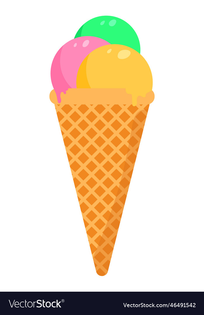 Ice cream three scoops in a cone strawberry mint Vector Image