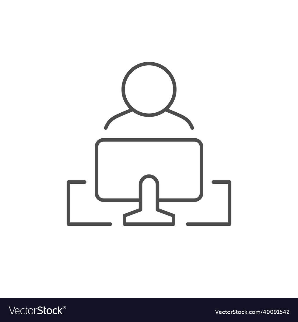 Person at computer line outline icon Royalty Free Vector