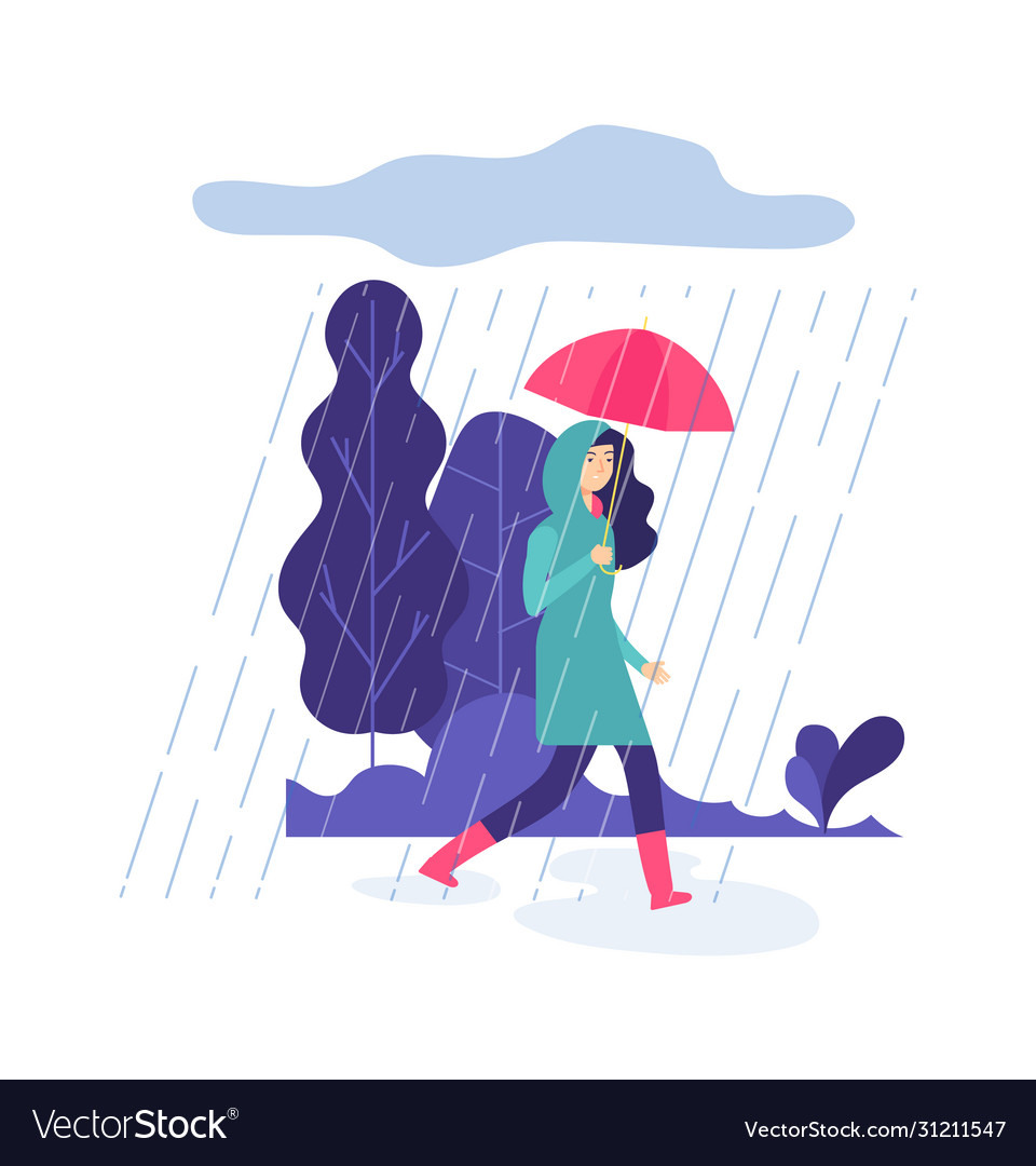 Autumn rain park walking springtime rainy day Vector Image