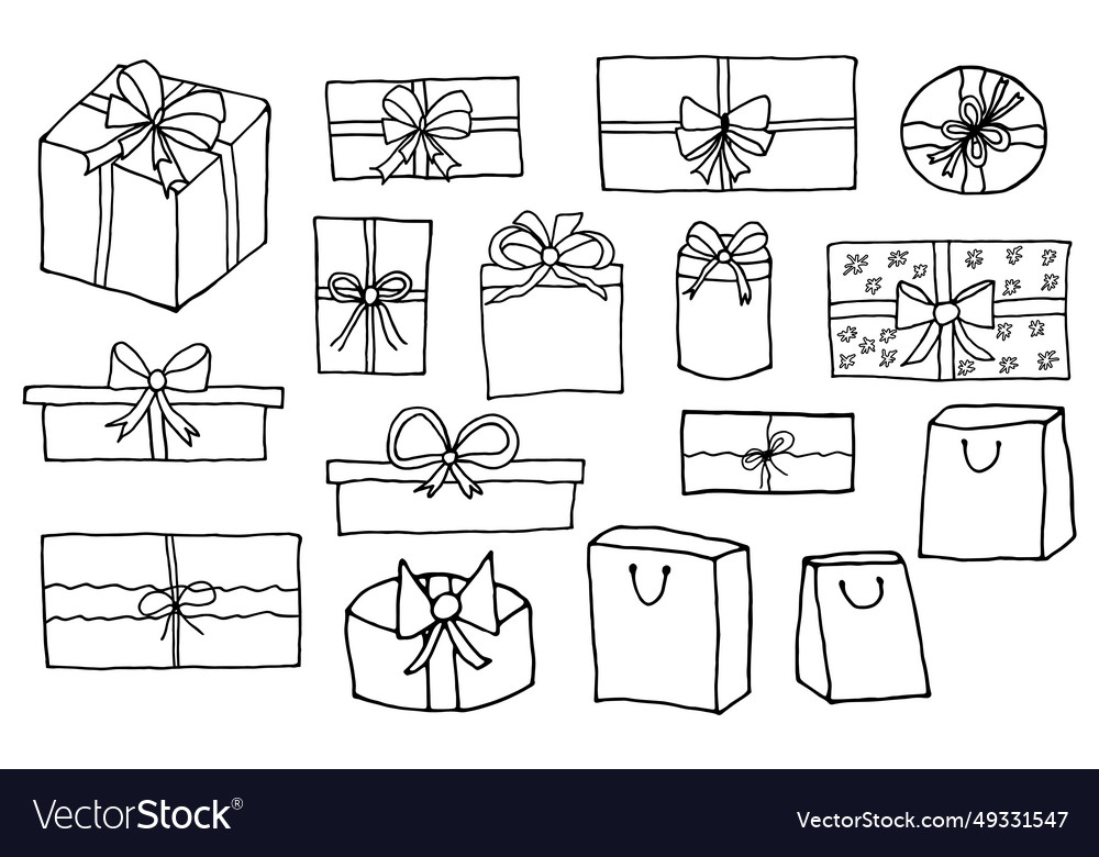 Gift boxes in hand drawn style set Royalty Free Vector Image