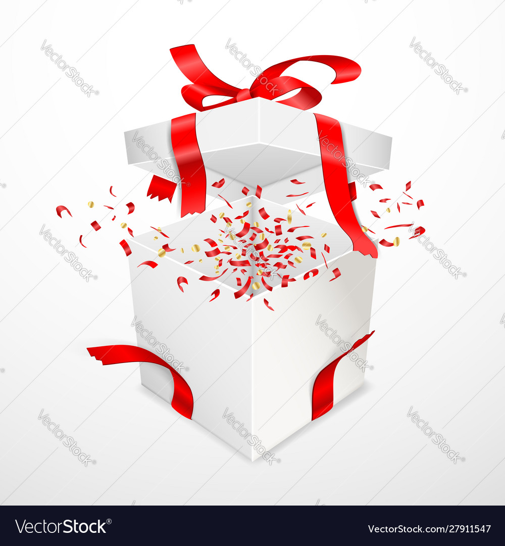 Open Gift Box With Torn Red Satin Ribbon Bow Vector Image