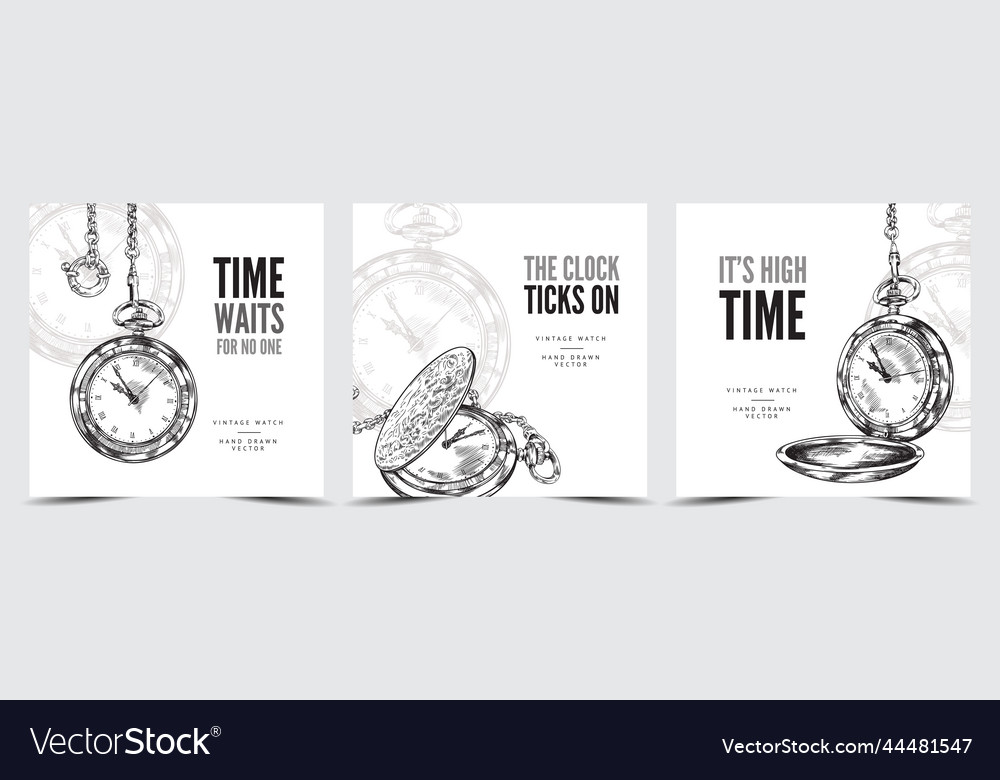 Posters with concept of time and vintage pocket Vector Image