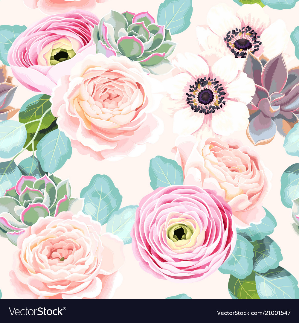 Seamless Flowers And Succulents Royalty Free Vector Image Seamless Flowers And Succulents Vector Image