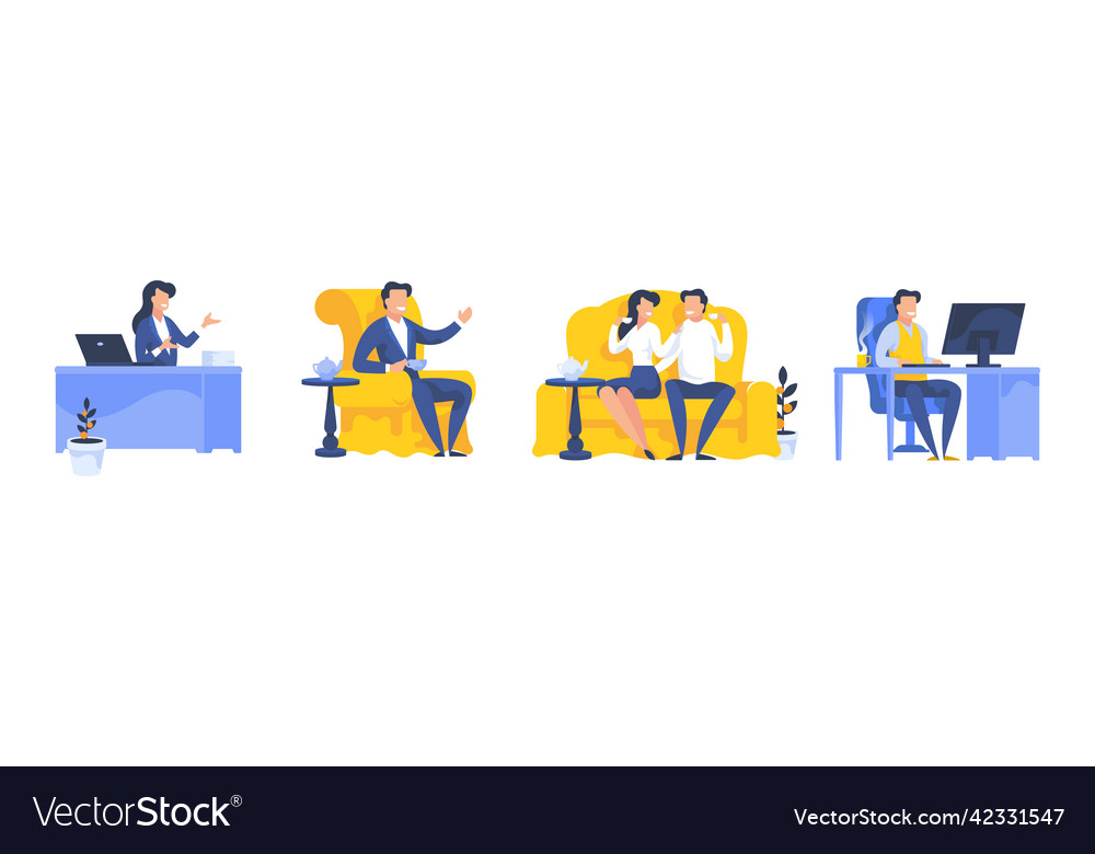 Sitting People Set Of Diverse Cartoon Character Vector Image 2266