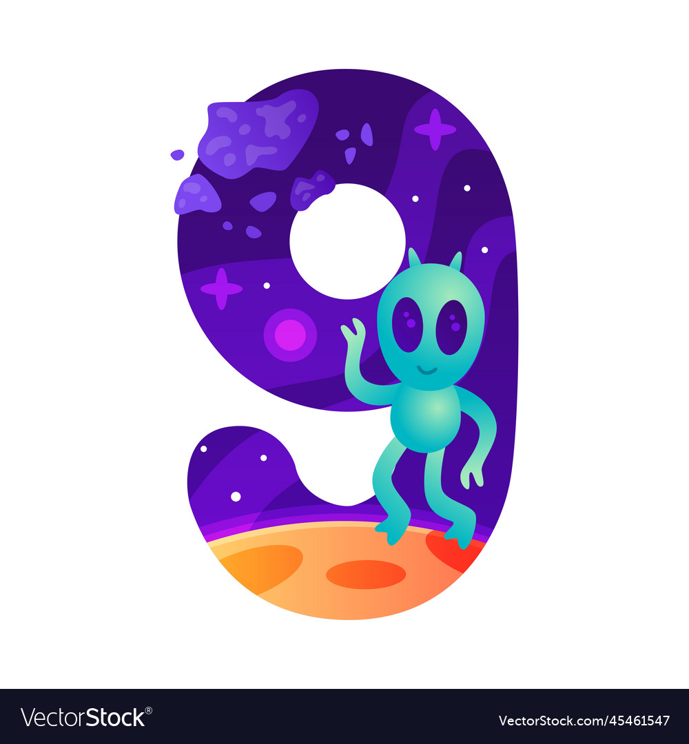 space-number-nine-as-cosmic-numeral-with-alien-vector-image