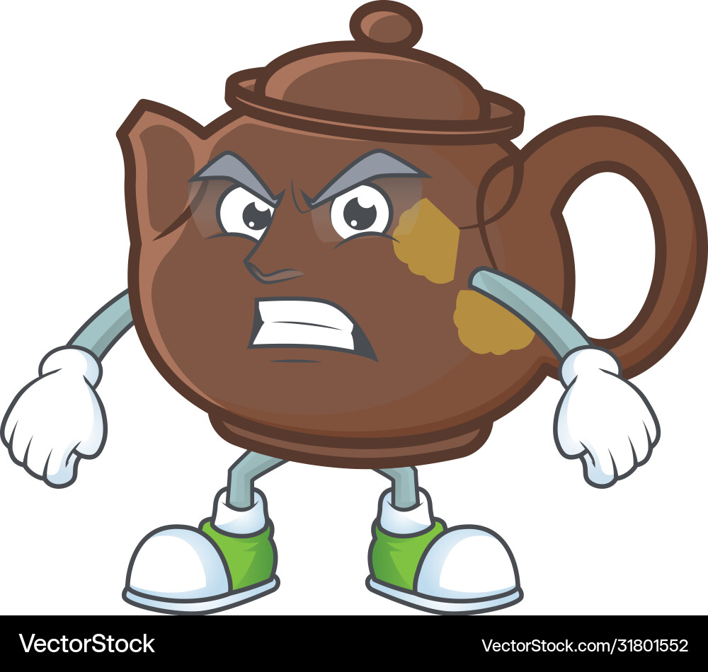 Cartoon character teapot with angry face Vector Image