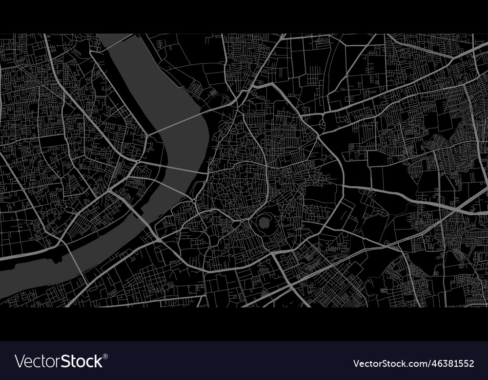 Dark black surat city area background map roads Vector Image