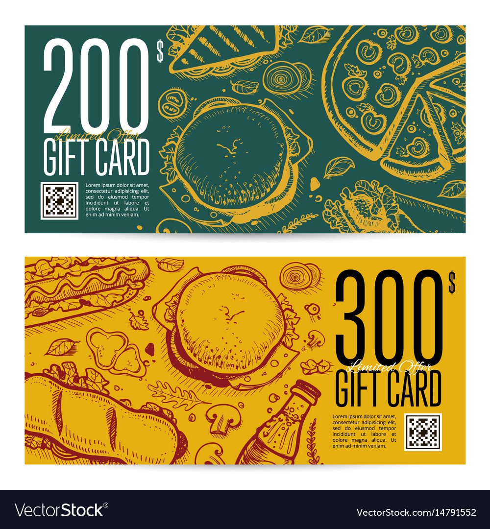 fast-food-restaurant-gift-card-set-royalty-free-vector-image