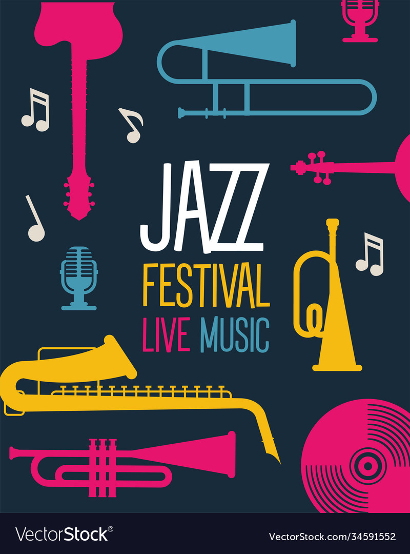 Jazz festival poster with instruments Royalty Free Vector