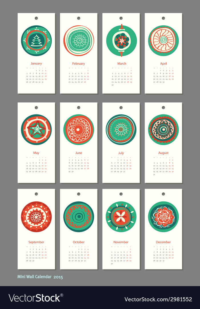 mini cute calendar 2015 seasons royalty free vector image mini calendar 2015
