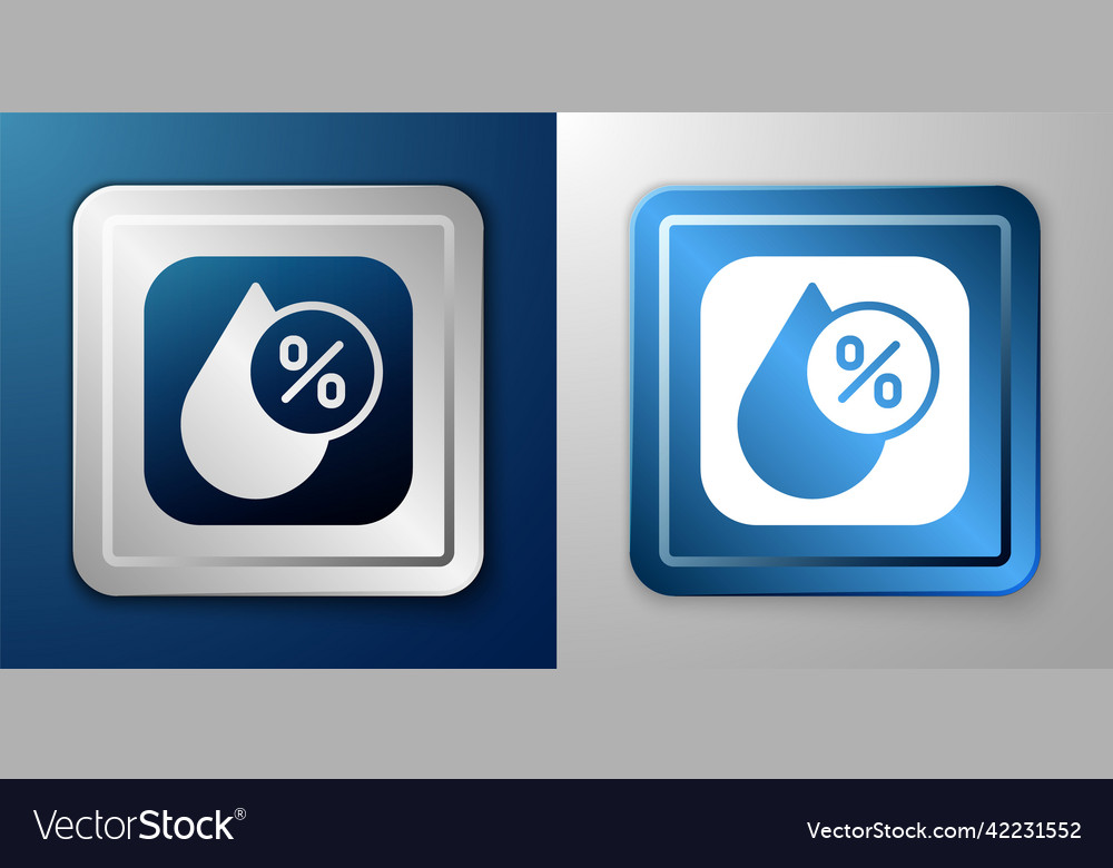 White water drop percentage icon isolated on blue Vector Image