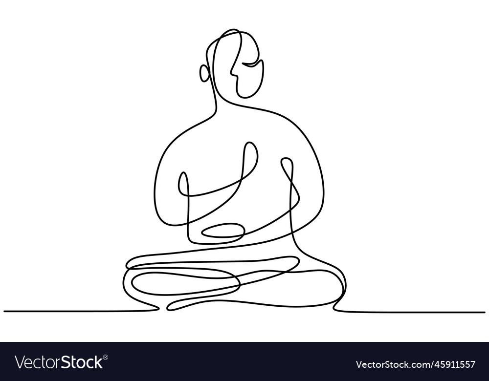 Continuous One Line Drawing Man In Yoga Pose Vector Image