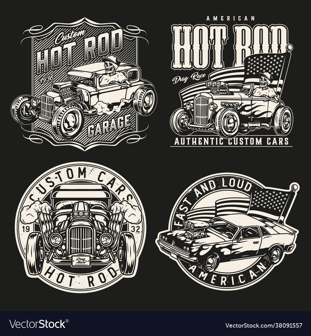 Custom cars vintage monochrome emblems Royalty Free Vector