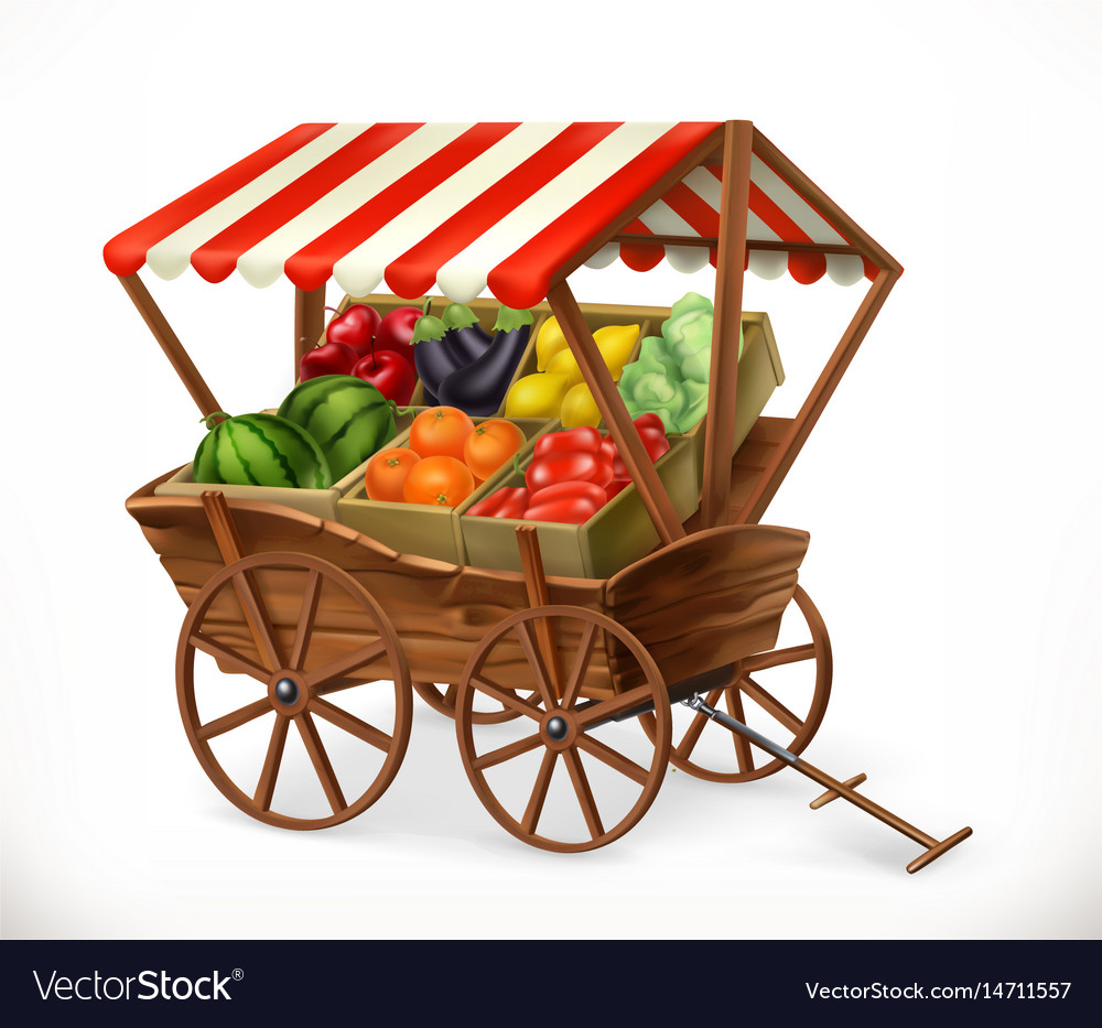 Fresh produce market cart with fruits and Vector Image