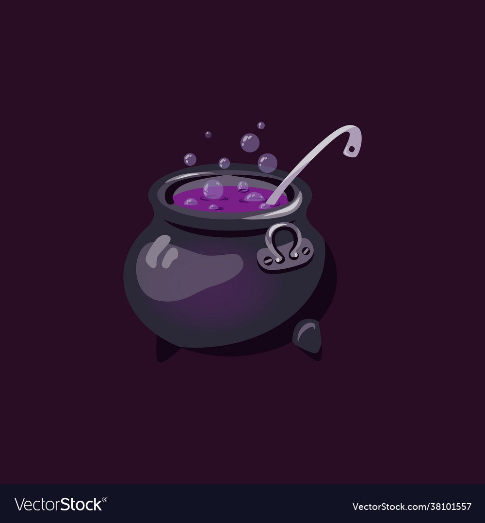 Witch cauldron with boiling purple magic poison Vector Image