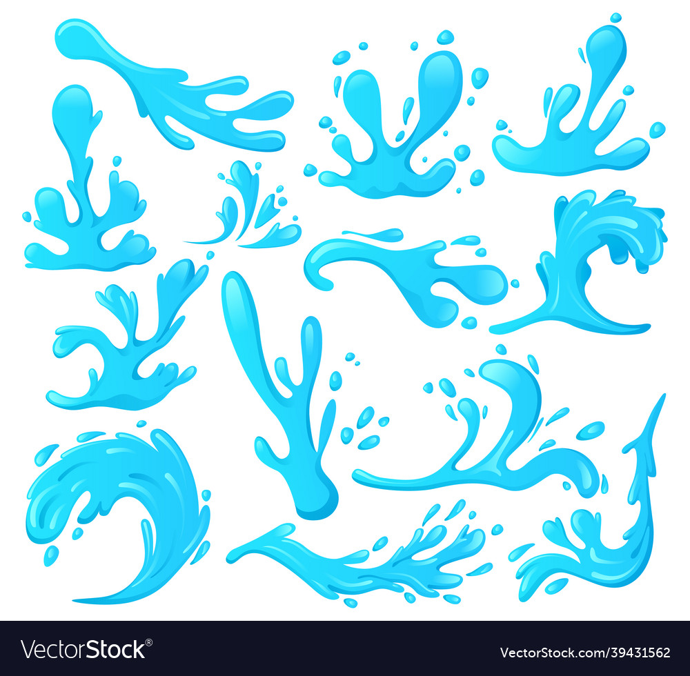 Blue water splashes ocean waves spray drops sea vector image Blue water splashes ocean waves spray drops sea