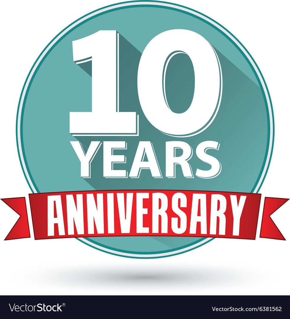 Flat design 10 years anniversary label with red Vector Image