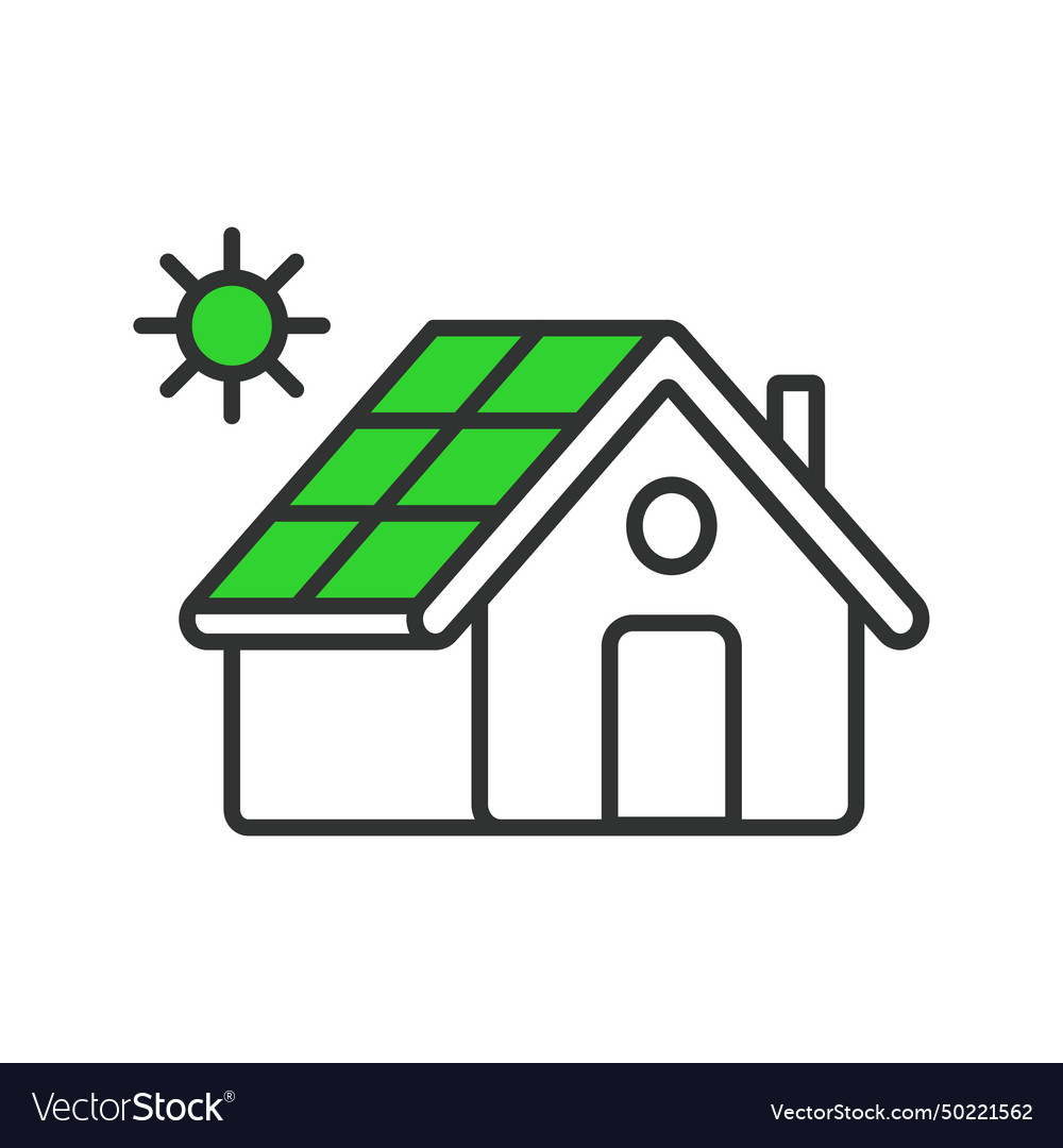 Home solar electric system in line design green Vector Image