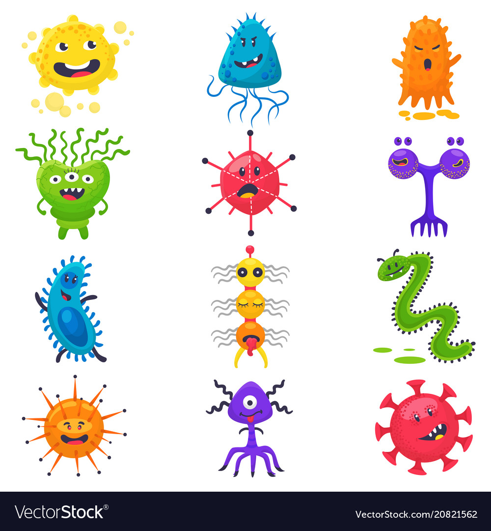 Viruses cartoon bacteria emoticon character Vector Image