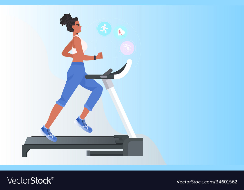 Woman running on treadmill african american girl Vector Image