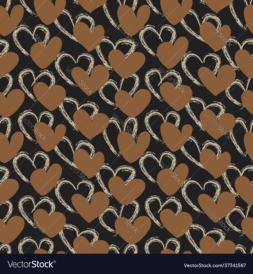 Brown heart shaped brush stroke seamless pattern Vector Image