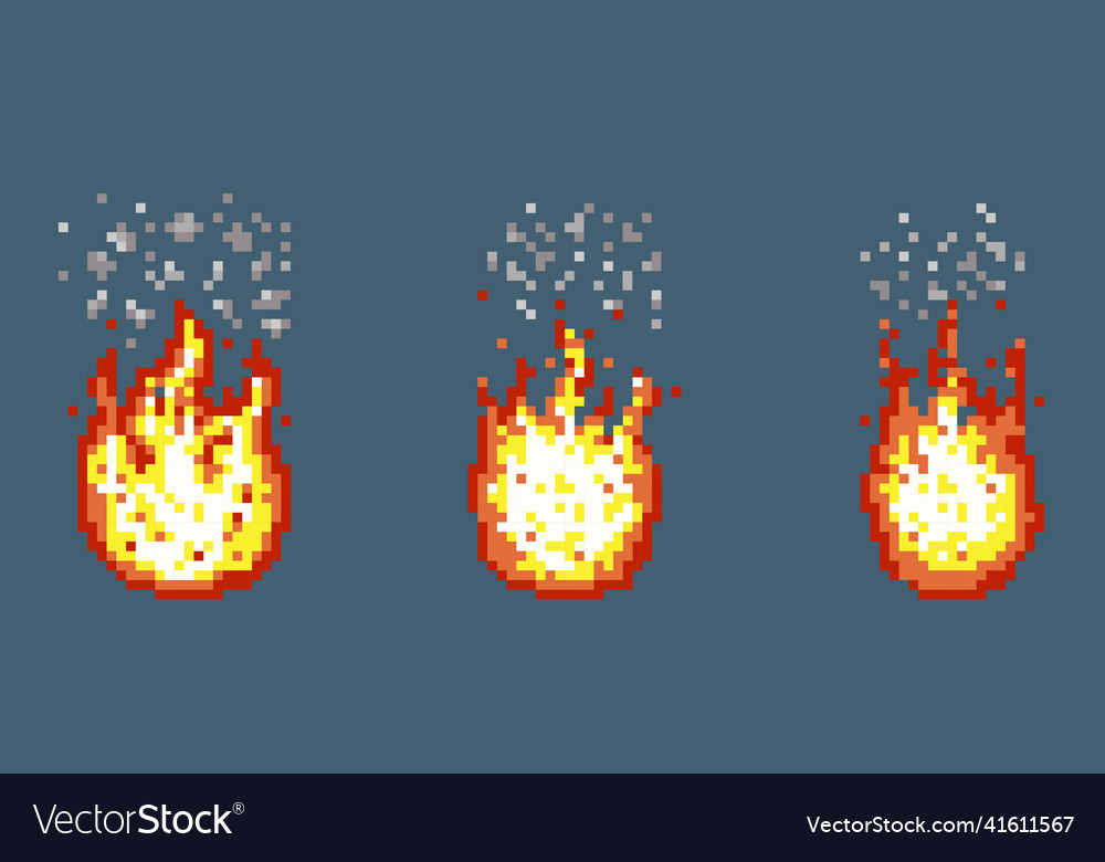 Flame with smoke animation frames in pixel art Vector Image