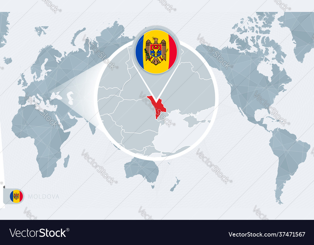 Moldova On World Map Pacific Centered World Map With Magnified Moldova Vector Image