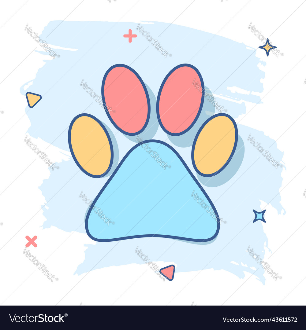 Cartoon paw print icon in comic style dog cat