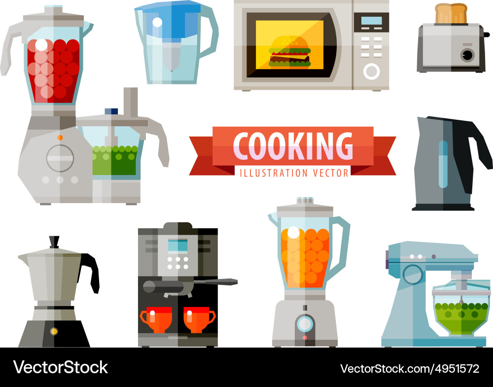 Cooking icons set of elements - food processor Vector Image