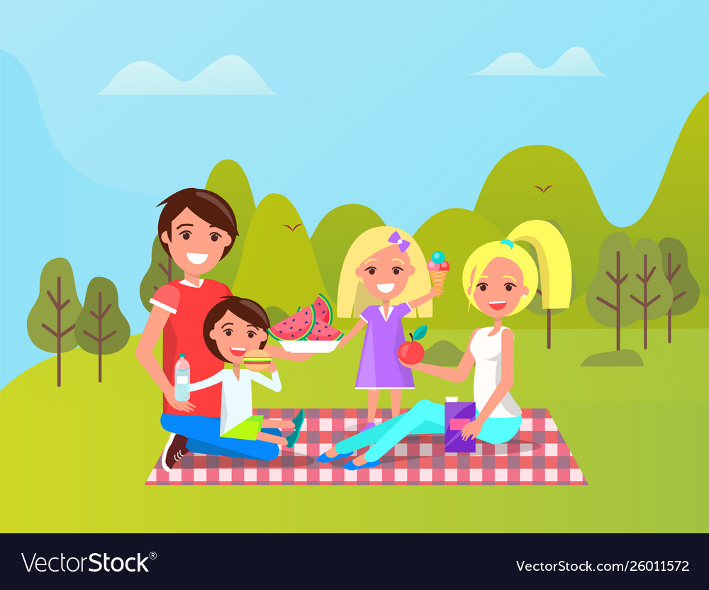 Family spending time together picnic vacations Vector Image