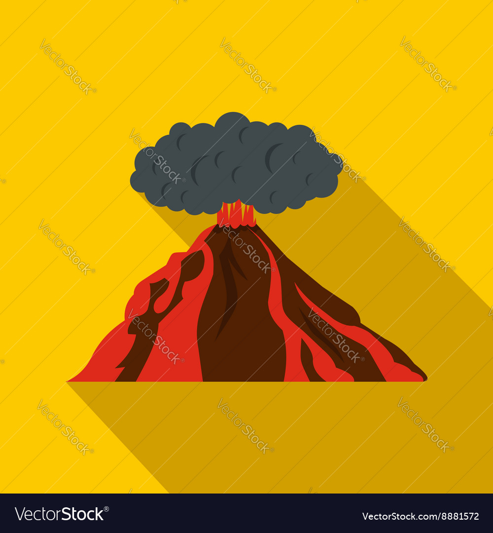 Volcano erupting icon flat style