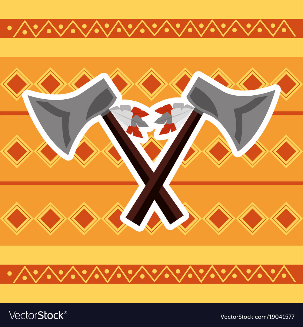 Cross axes weapon tool native american Royalty Free Vector