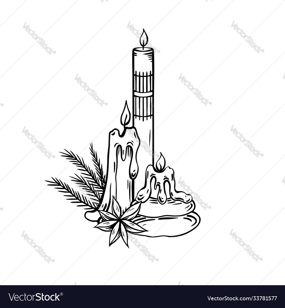 Relax candles black and white sketch Royalty Free Vector