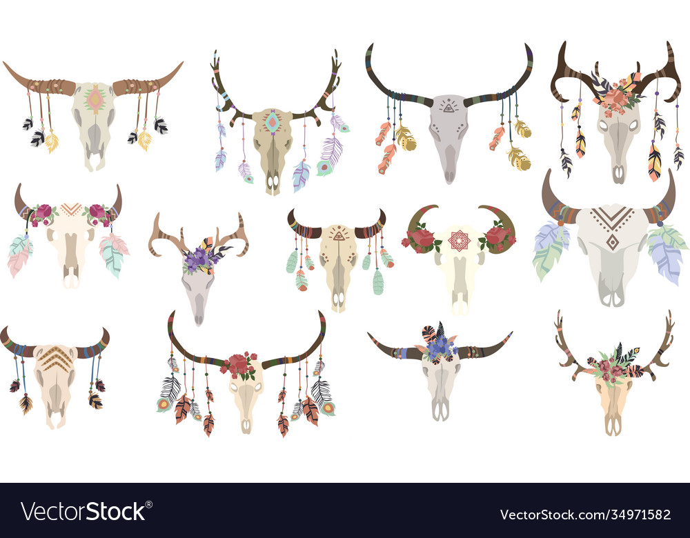 Boho skull set hand drawn skulls Royalty Free Vector Image