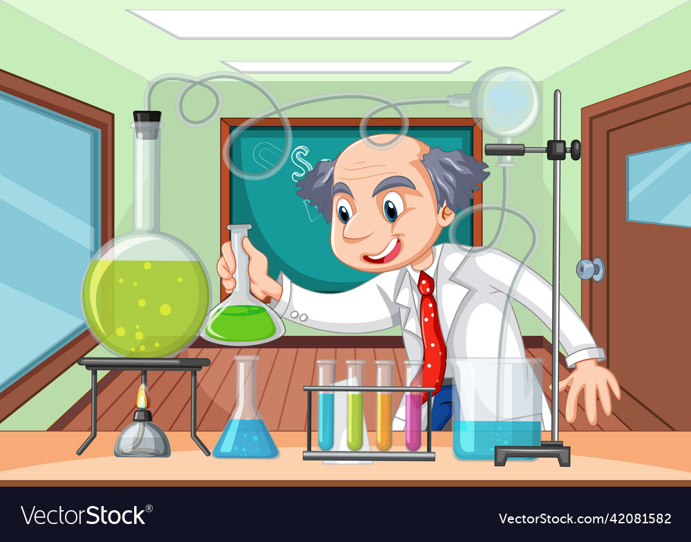 Classroom scene with scientist doing experiment Vector Image