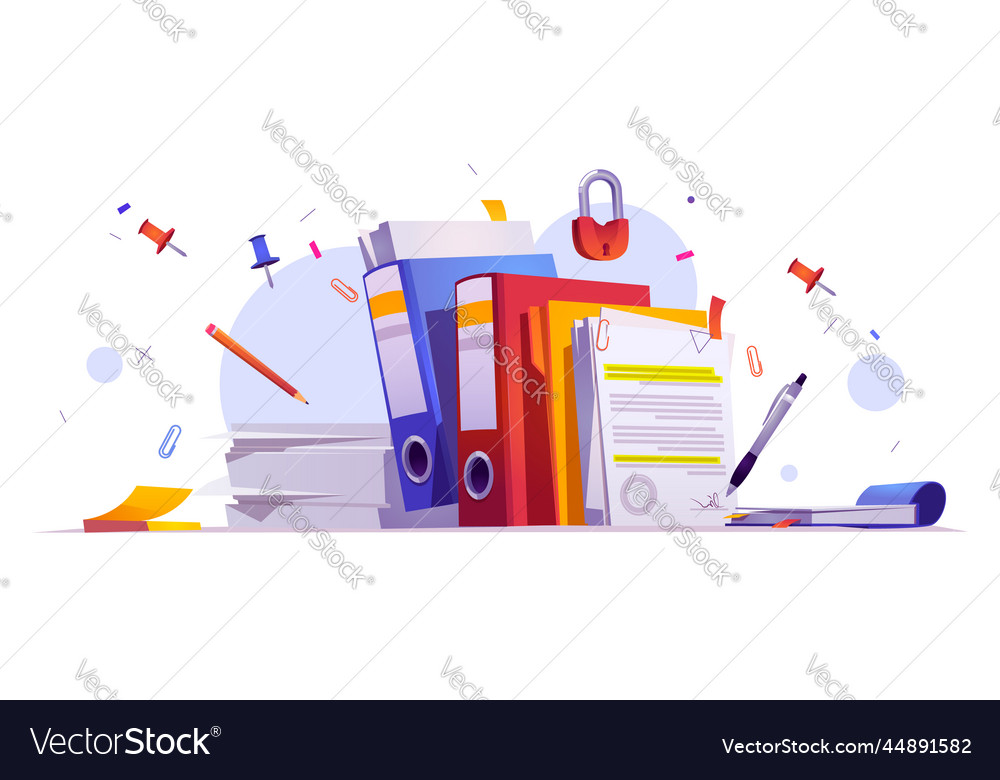 Office stationery and documents on desk paperwork Vector Image