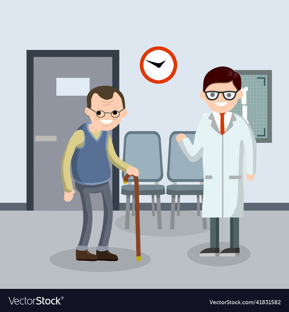 Old senior man in doctor office in hospital Vector Image