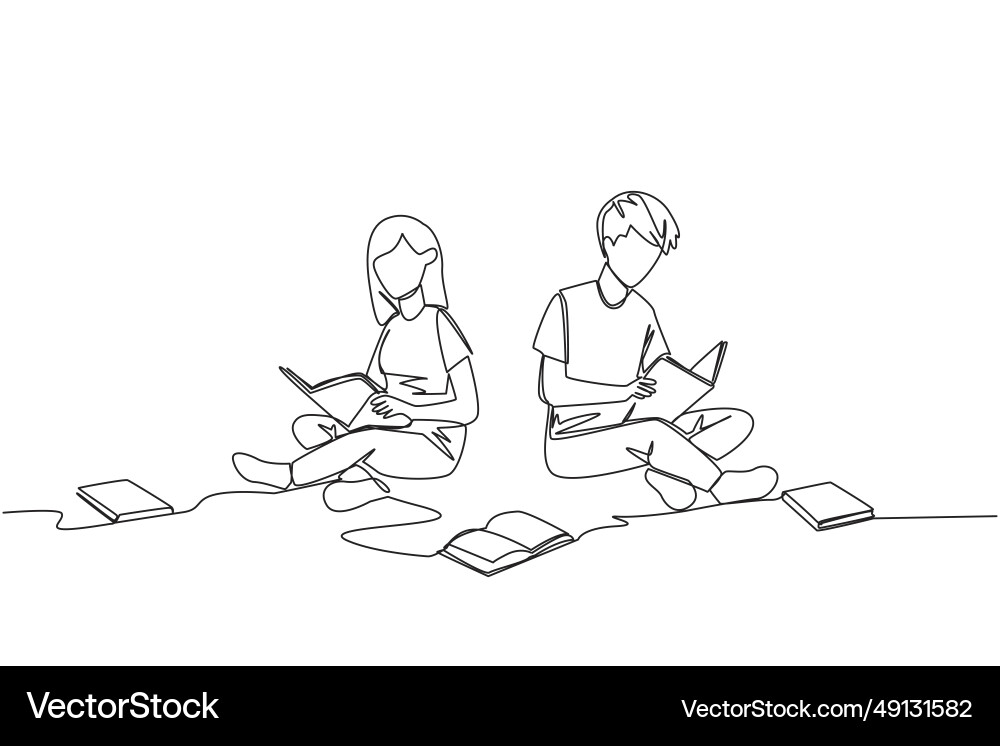 Single continuous line drawing man woman sitting Vector Image