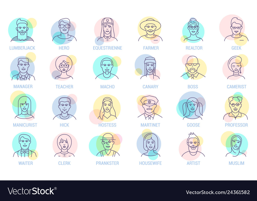 Thin line online people icon set vector image Thin line online people icon set