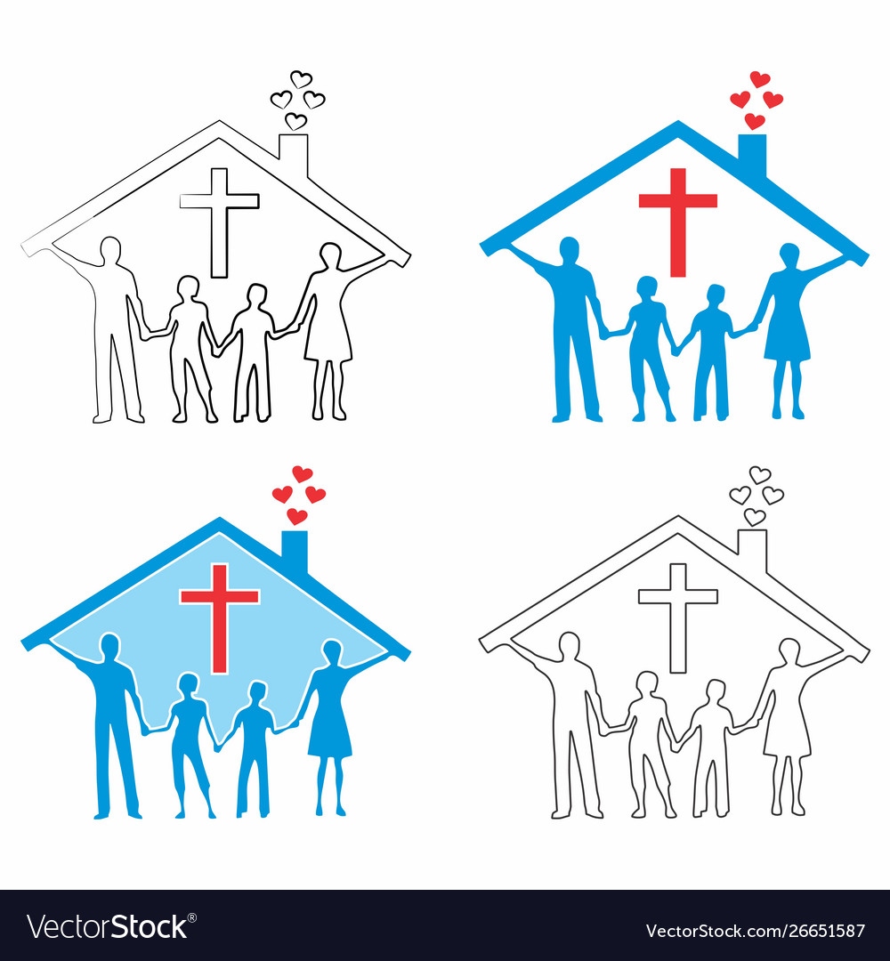 Christian family outline and colored fill