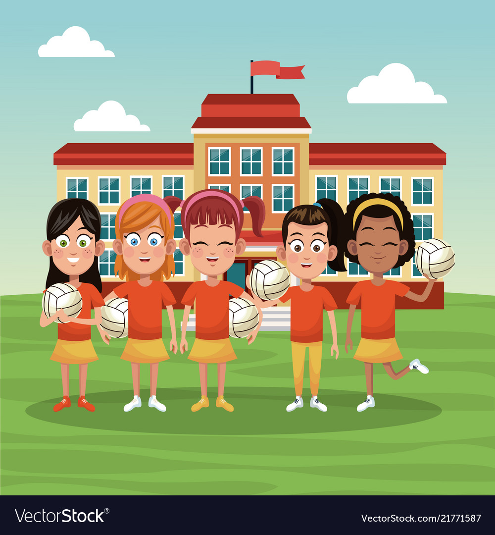 Girls volleyball school team Royalty Free Vector Image