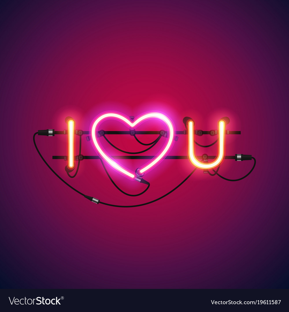 I love you with pink heart neon sign Royalty Free Vector